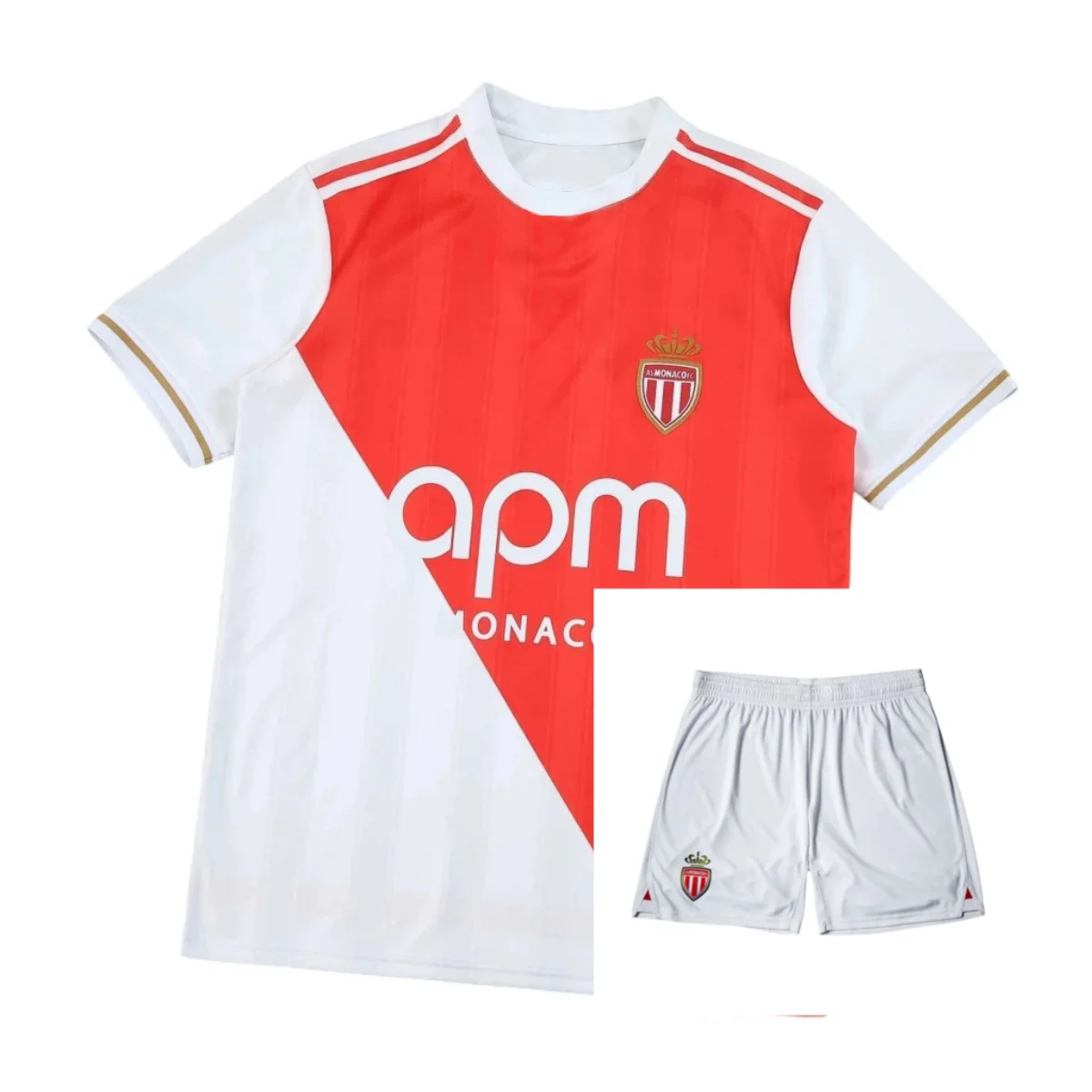 Classic Red & White Crossbody Design AS Monaco Home Shirt & Shorts 2025/26 Summer Adult Kids Athletic Set For Training Exercise