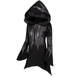 Gothic Coats for Women Dark Black Hoodie Vintage Autumn Winter 2022 Women's Punk Style Black Long Hooded Printed Hoodie Female