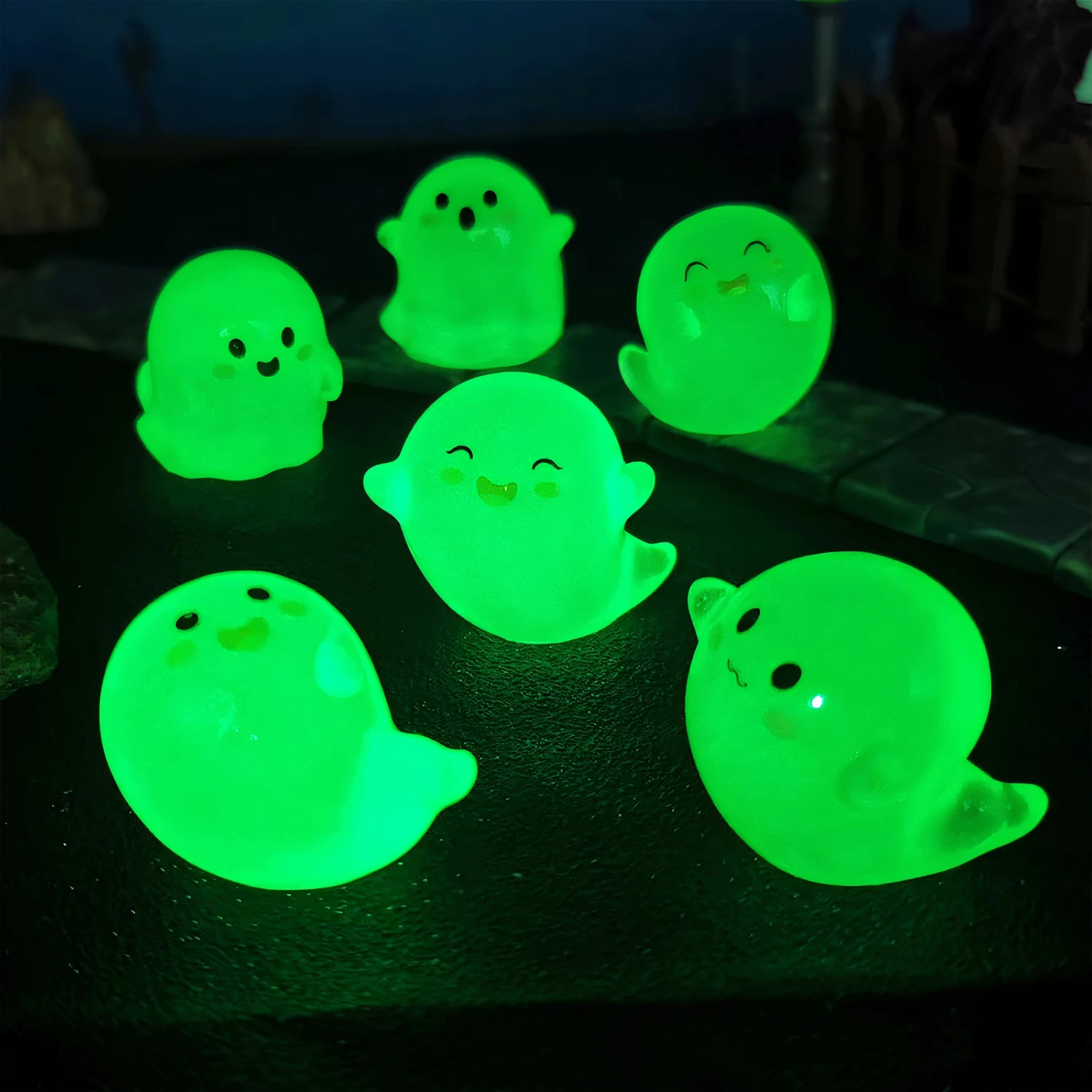 

48Pcs Cute Mini Resin Ghost Glow-in-the-Dark Miniature Figurine Small Monster Garden Decor Micro Statue