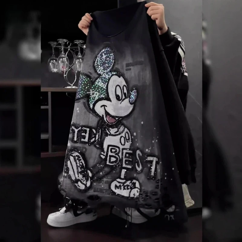 

2025 New Arrival: Women's Disney Mickey Mouse Trendy Streetwear Long-Sleeve Sweatshirt - Heavy Industry Sequin Distressed Holes