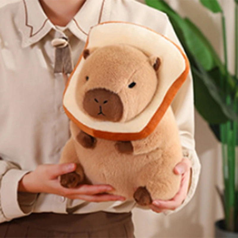 Cute Capybara Plush Pillow With Wearable Toast Headwear Kawaii Bread Capybara Stuffed Animals Toys Hugging Gifts