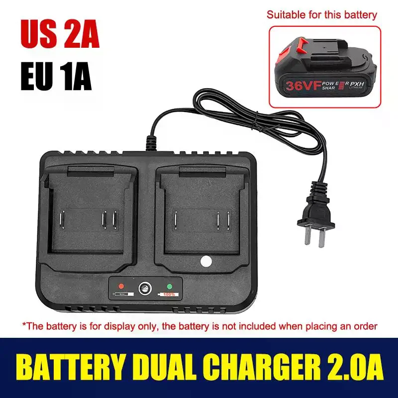 Dual Port EU/US Plug Li-ion Battery Charger Dock, 18V BL1830 One-to-Two Charging Base with Indicator Light