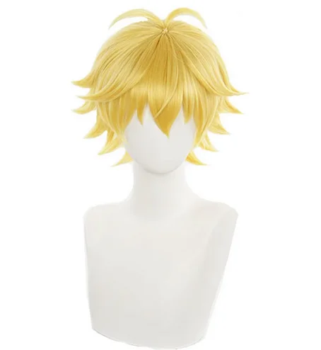 Cosplay Wig Synthetic Short Yellow & Golden Hair with Pre-styled Ahoge Cool Male Anime Performance Wigs