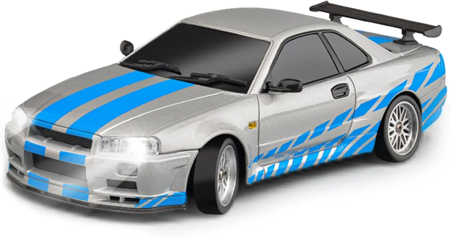 LD1899 1/18 Scale GTR R34 RC Drift Car RWD Gyro RTR Alloy Body JDM Styling Smooth Drifting Toy for Ages 14+