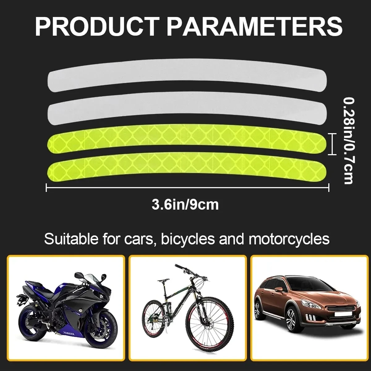 20PCS Car Wheel Tire Hub Reflective Sticker Reflective Stripes Tape Motorcycle Car Night Driving Safety Warning Sticker