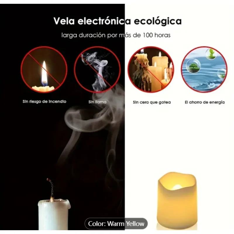 Confezione da 24 luci da tè a LED senza fiamma, alimentate a batteria, PP lucido, bianco caldo, adatte per la casa, Natale, Halloween, Pasqua, Ramadan