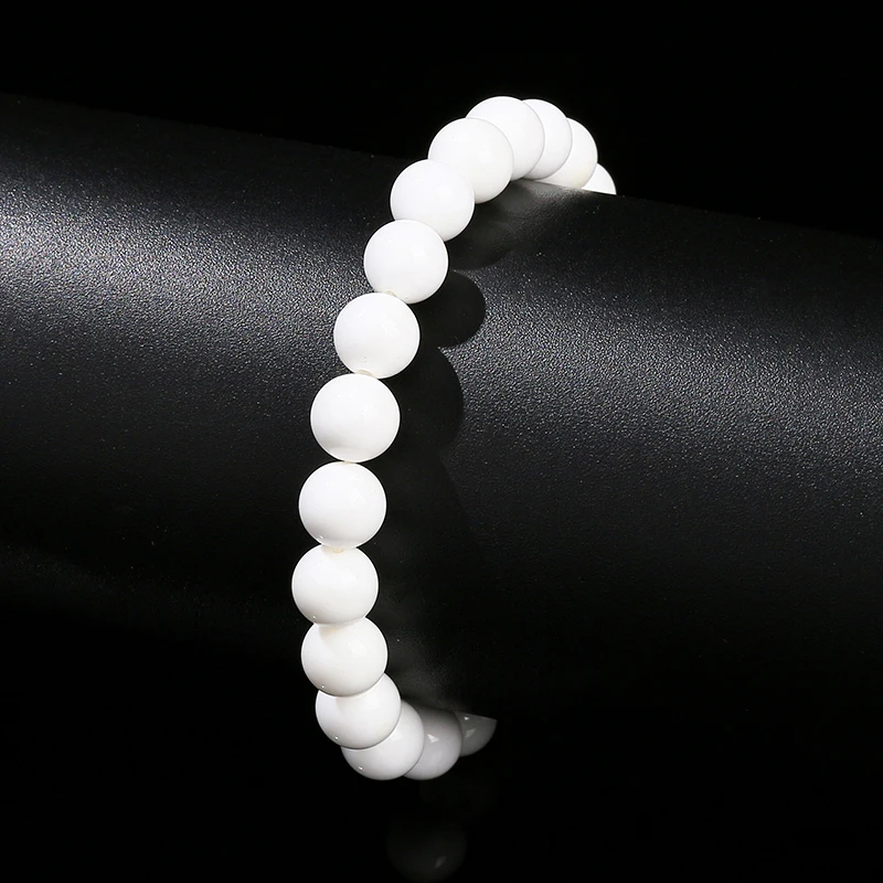 JD Natural White Shell Bead Mother of Pear Round Beaded Bracelet Women Fashion Simple Stretch Wrist Bangles Yoga Meditation Gift
