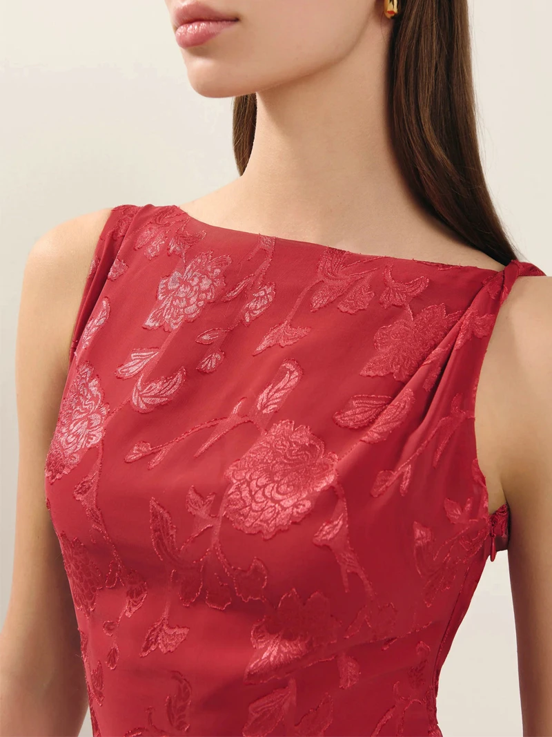 Rode avondjurk elegante dames backless avond maxi-jurk hoge taille onregelmatige mouwloze lange jurk commuter dame gewaad