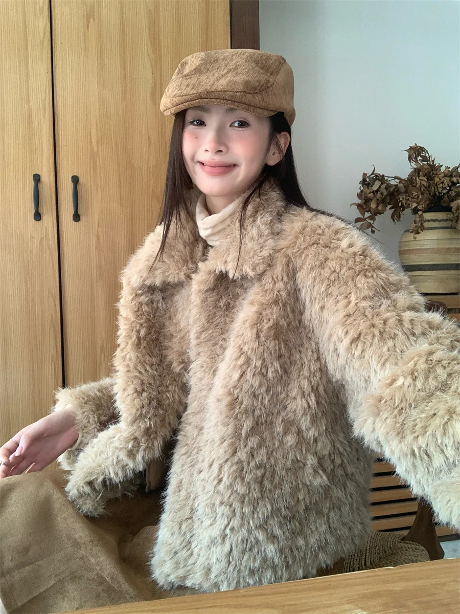 Faux Fur Neck Coats Womens Spring Pattern Cute Tender Trendy Lambswool Adjustable Bodywarmer Elegant Street-Style Stylish Bolero