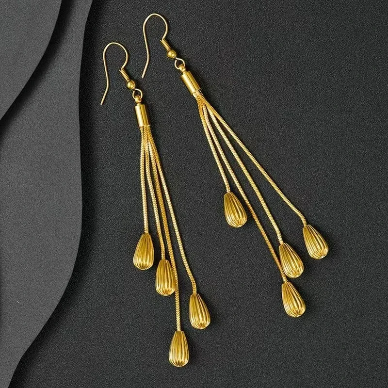 

True 999 Gold Wheat Tassel Earrings, Temperament Water Drops 24K Earrings Pendant Bridal Valentine's Day Exquisite Jewelry Gift