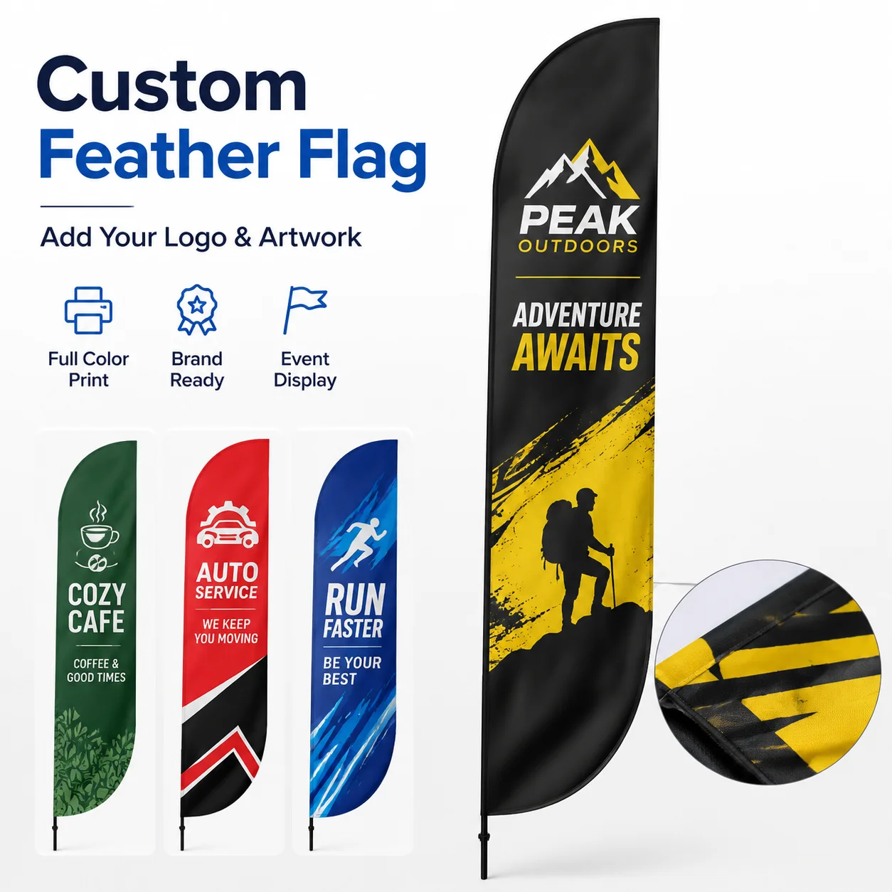 Personalized Custom Blade Flag Double Sided Outdoor Banner Logo Printing Feather Flag Without Pole Business Advertising