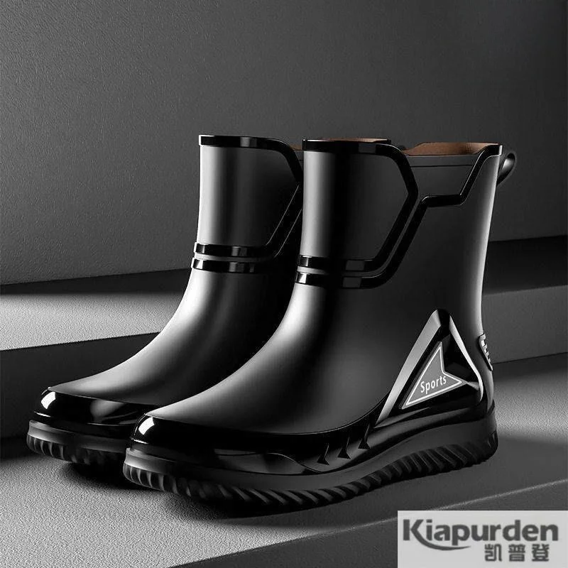 Men's Mid-Calf Rain Boots Anti-Slip Wear-Resistant Waterproof Fashionable Comfortable Delivery Rider Special Boots