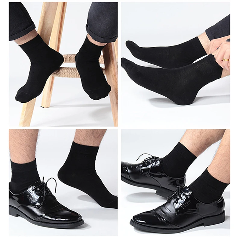 5 pares de calcetines de algodón de alta calidad de Color puro para mujeres y hombres calcetines suaves transpirables antibacterianos negros para hombres de negocios