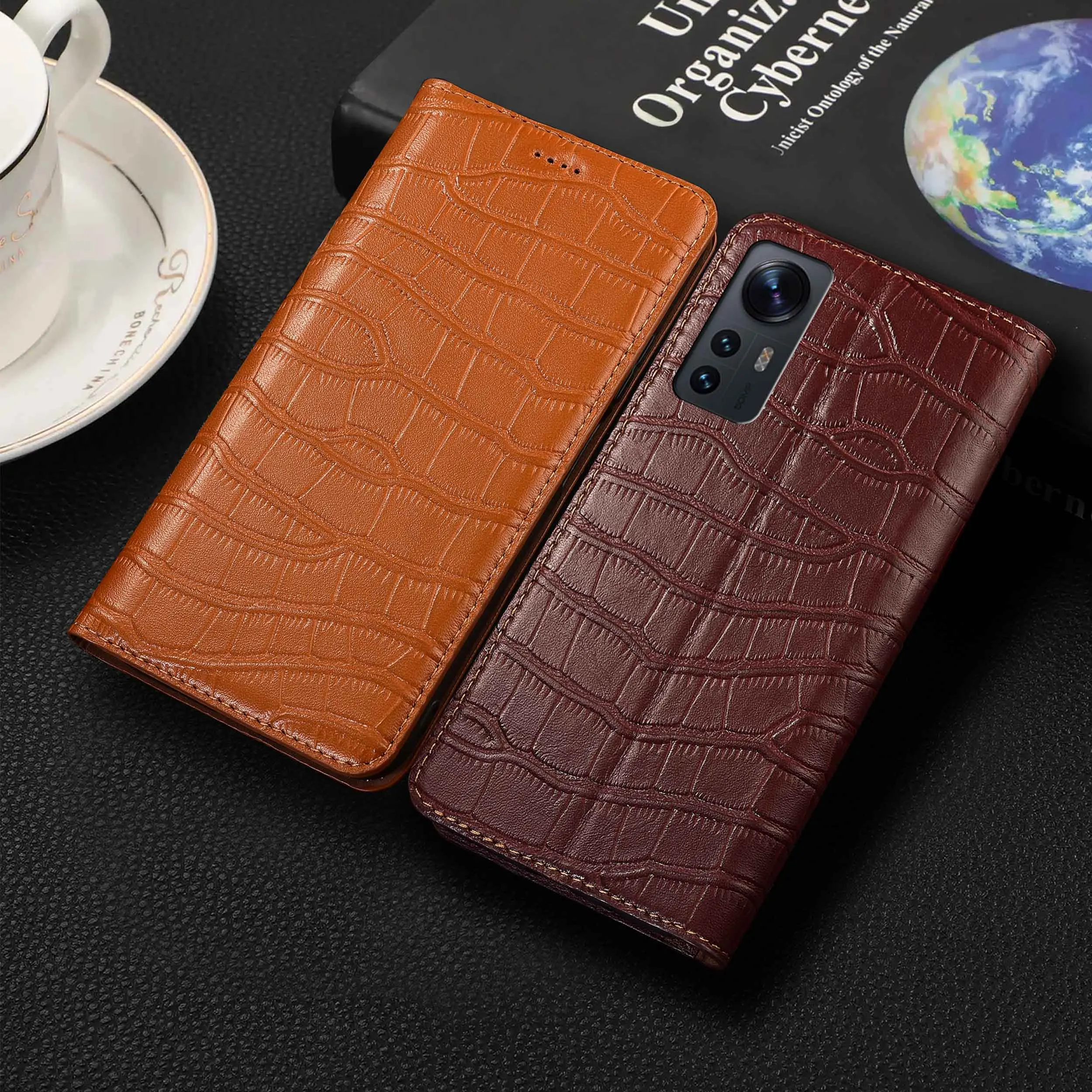 

For Xiaomi Poco C3 C31 C40 C50 C51 C55 C61 C65 C71 C75 4G 5G Crocodile Belly Pattern Of Genuine Leather Flip Phone Cover Case