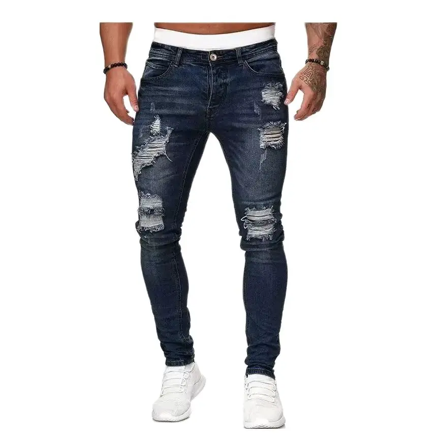 Jeans Casual da uomo a gamba dritta a contrasto di colore tuta in Denim a vita media giovanile nuova moda autunno 2024