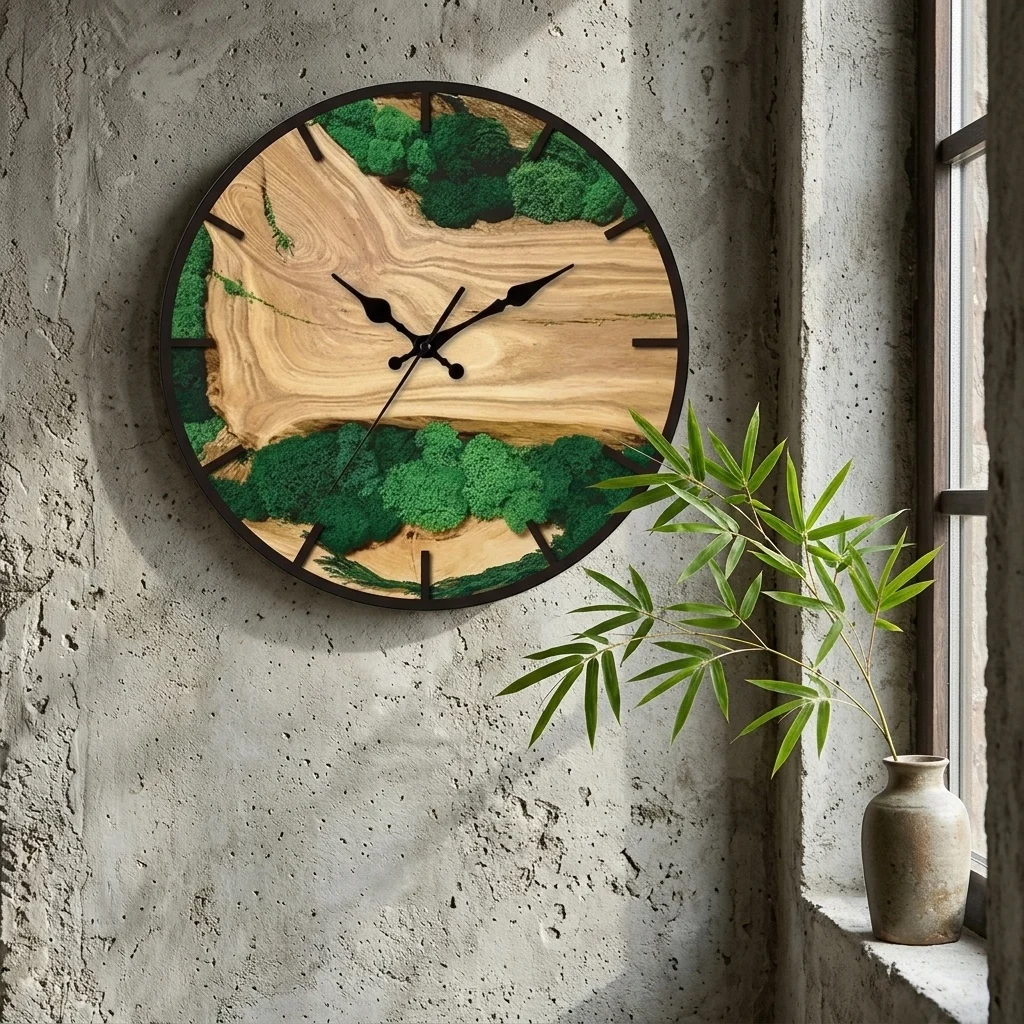 2D Flat Corner Wall Clock Silent Minimalist Modern Art Deco Cover Hole for Shady Sunny Corner Wall Decor