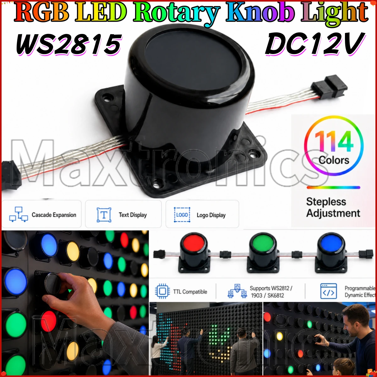 NEW DC12V WS2815 4PIN RGB LED Rotary Knob Light TTL (WS2812/SK6812/1903) Programmable for Indoor Text Scrolling, Video Playback