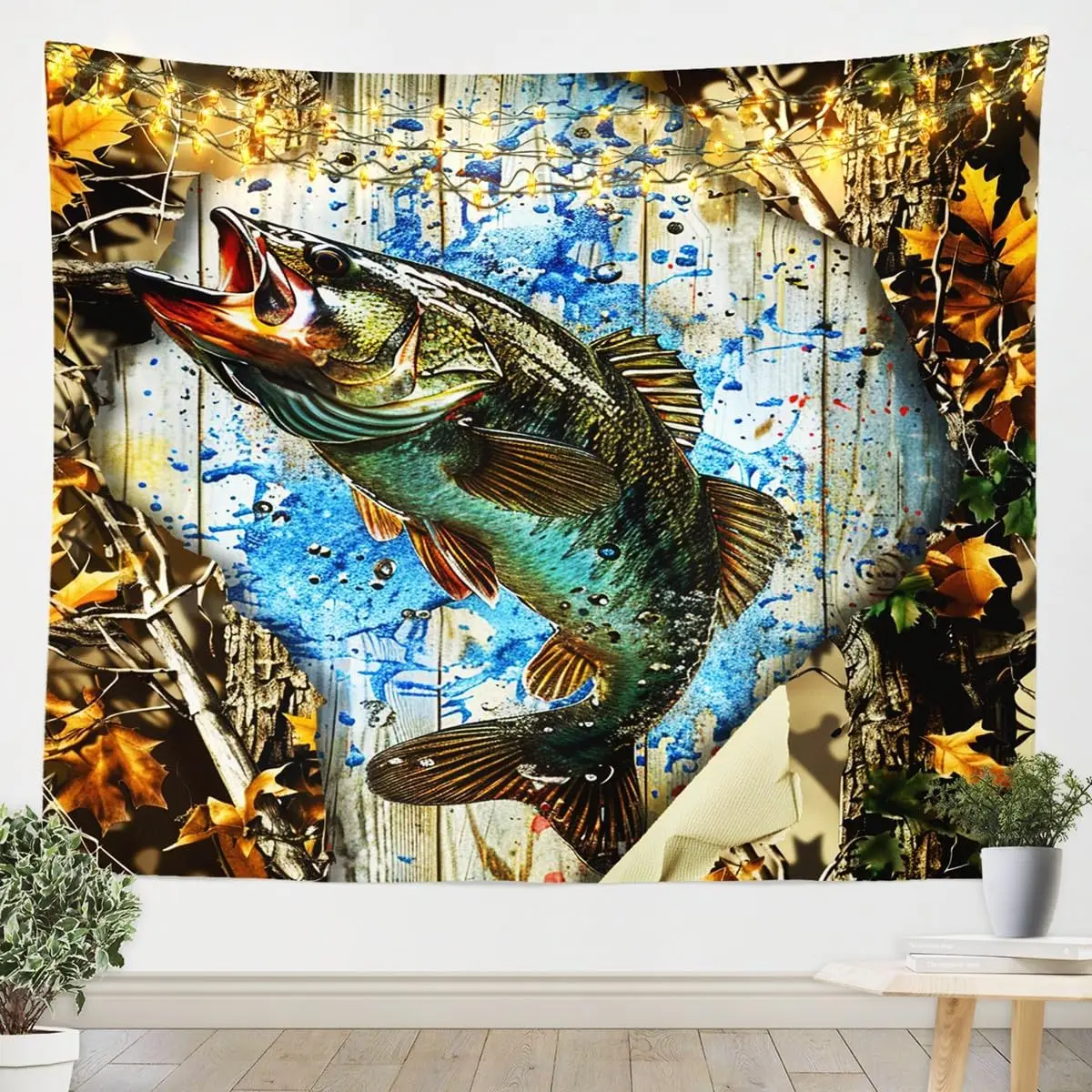 Large Fishing Tapestry Salmon Trout Wall Hanging Rustic Autumn Fall Nature Art Decor 180x230cm