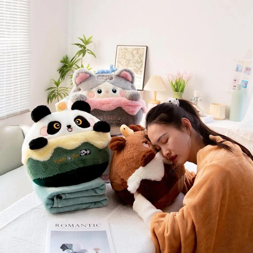 

Cute 3 in 1 Quilt Pillow Multifunctional Soft Texture Animal Pillow Cartoon Design Fluffy Material Warm Blanket Winter Season