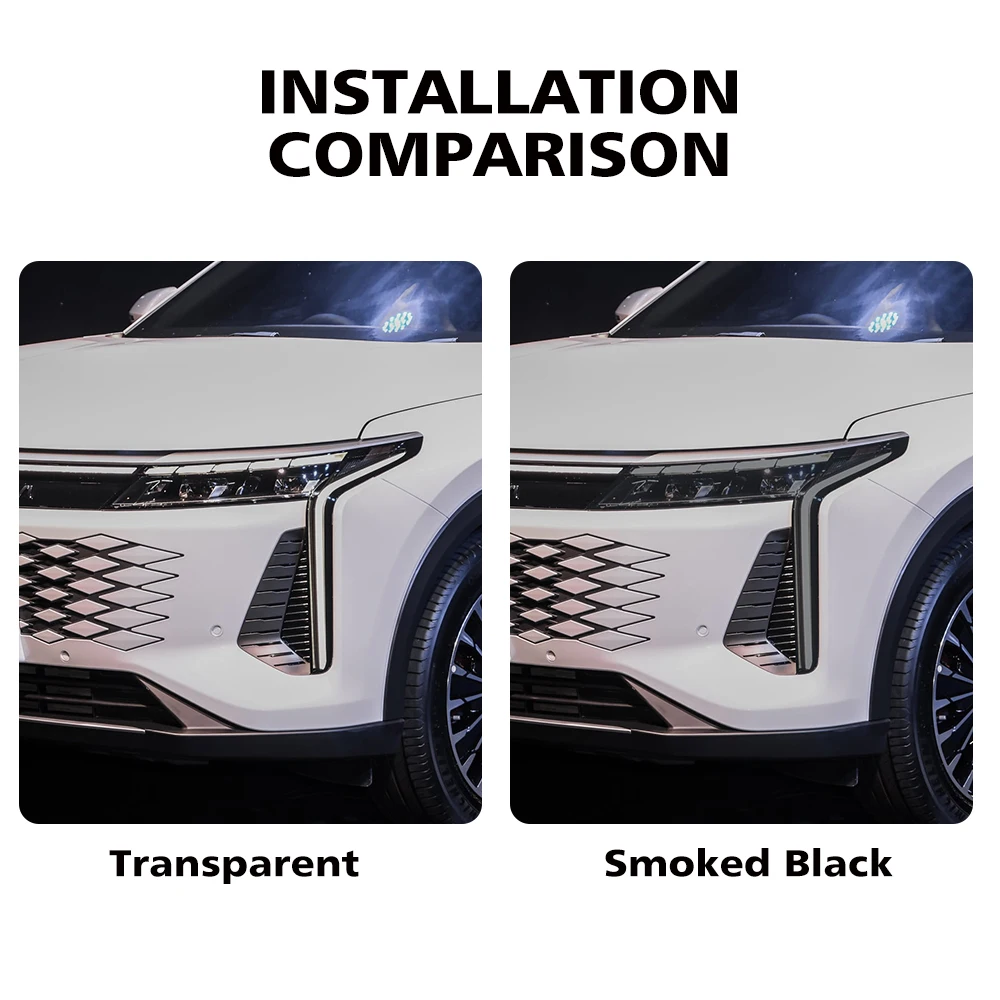 

Для Chery Omoda 9 2025-2026: Комплект защитной виниловой пленки из ТПУ (PPF) для фар, предварительно вырезанной, дымчато-черной, глянцевой, с защитой от царапин