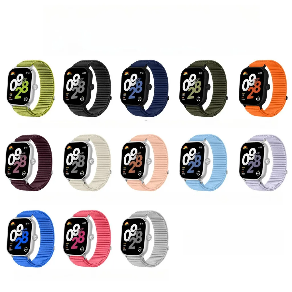 حزام حلقة من النايلون لساعة Redmi 5 4 سوار بإبزيم معدني لساعة XIAOMI Mi Band 9Pro 8Pro سوار بديل رياضي قابل للتعديل