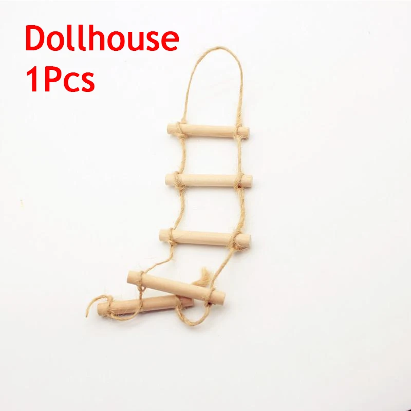 1Pcs Dollhouse Mini Wooden Hemp Rope Hanging Ladder Pet Gardening Miniature Scene Model Toys Doll House Accessories