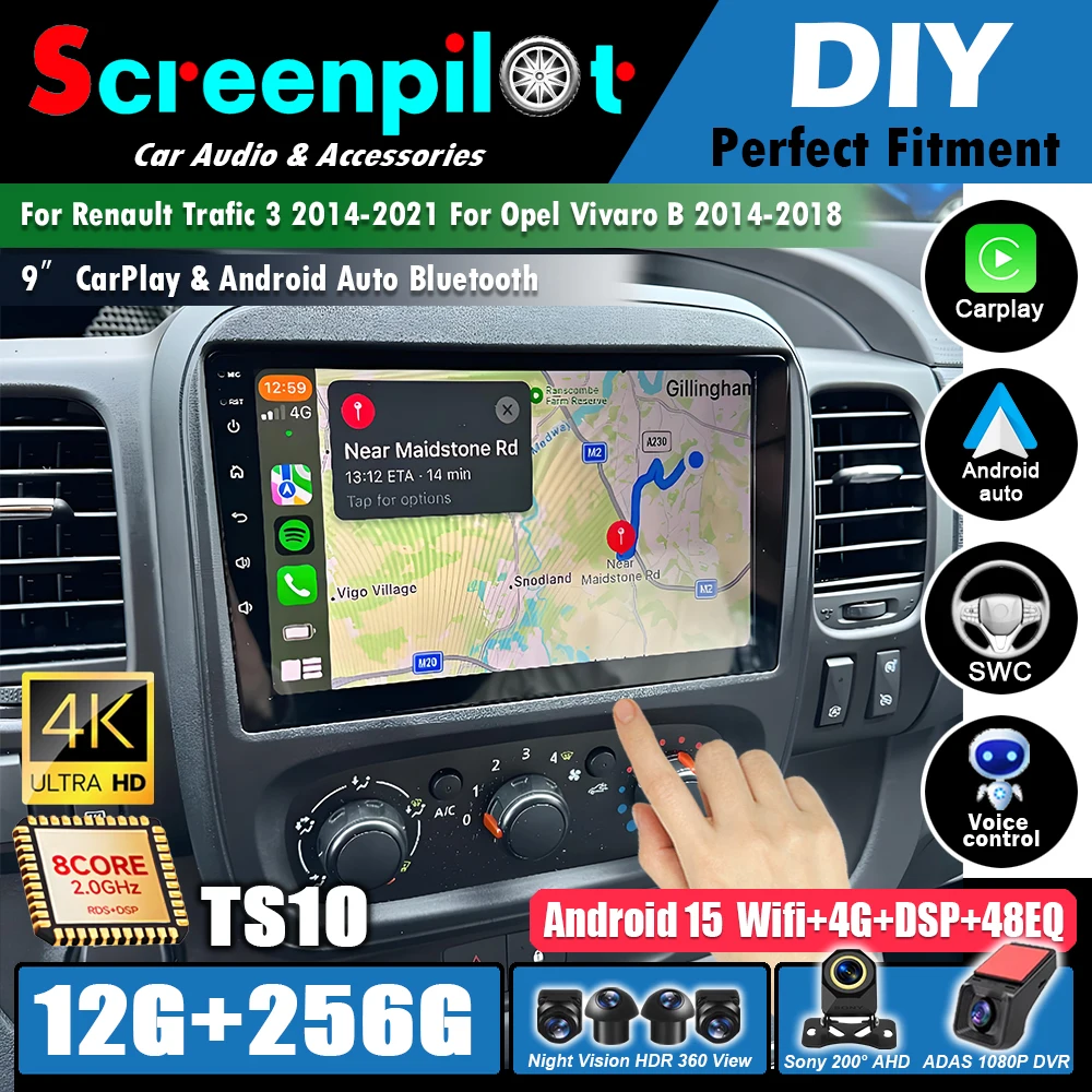 Android 16 Car Radio For Renault Trafic 3 2014 2015 2016- 2019 2020 2021 For Opel Vivaro B 2014 2015 - 2018 Multimedia Bluetooth