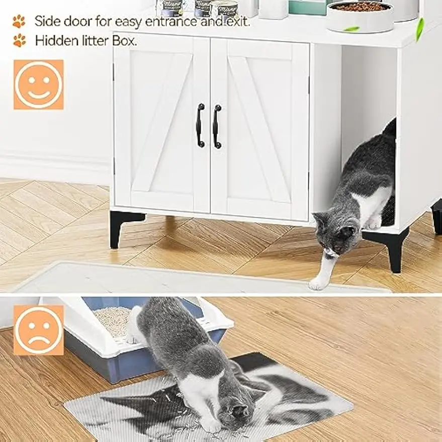 Garvee Cat Litter Box Enclosure Hidden Litter Box Cabinet Furniture with Cat Litter Mat Pad Storage Layer and Indoor Cat House for Hallway Bedroom and Living Room