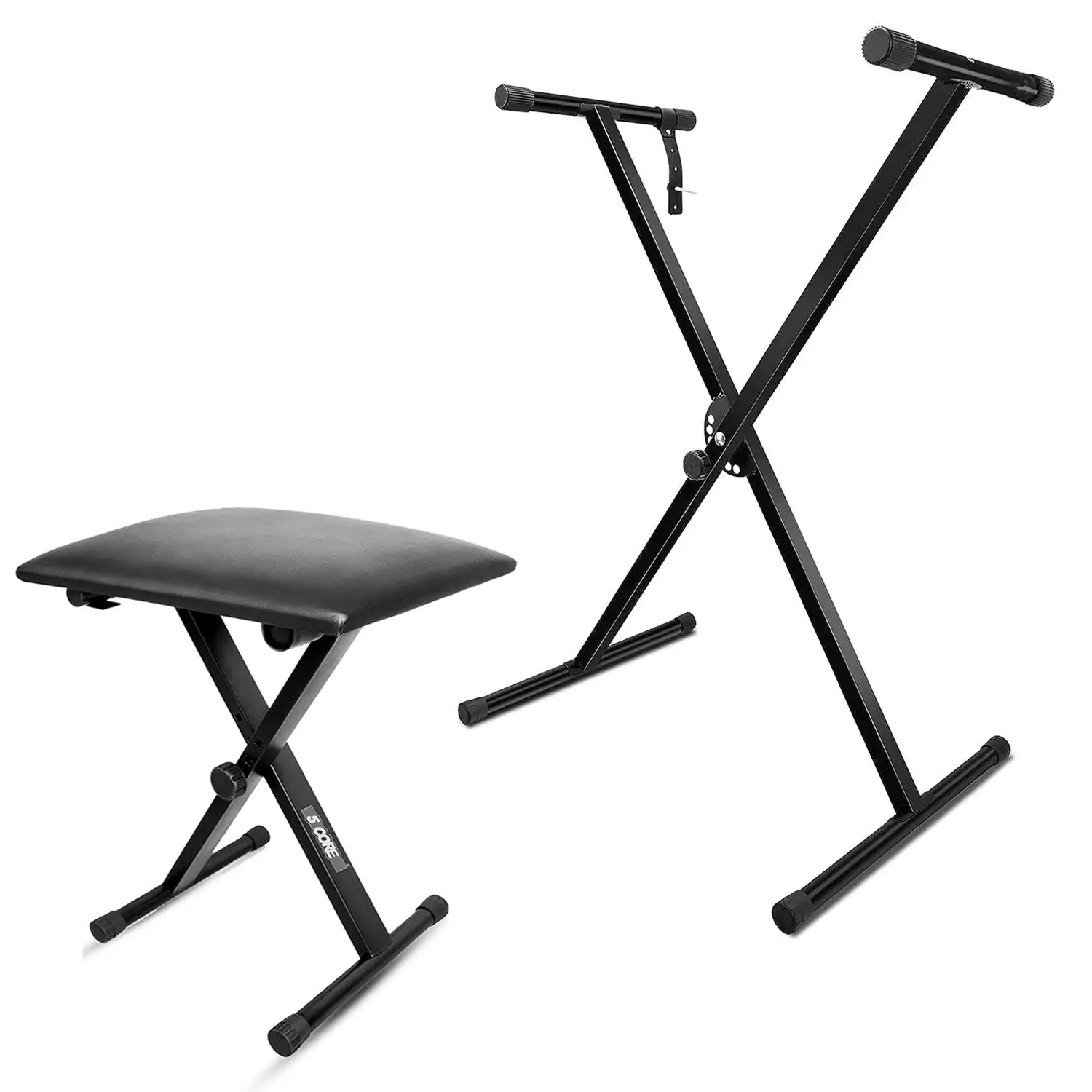 

5 Core Keyboard Stand Single X Style Adjustable Piano Riser + Keyboard Piano Bench KS 1X BLK+KBB 02 BLK