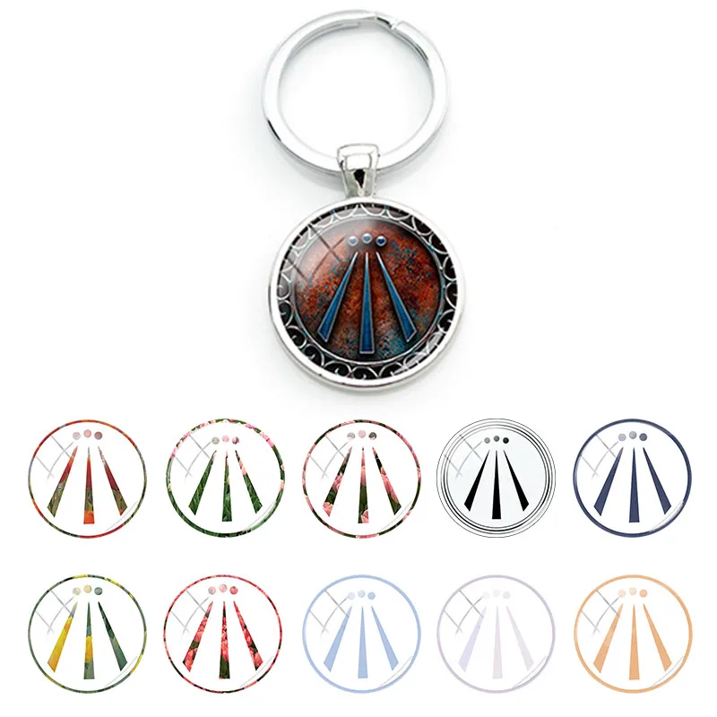 TAFREE Awen Symbol Druid Glass Keychains 25mm Round Cabochon Photos Keyring Metal Jewelrys For Men MTV01