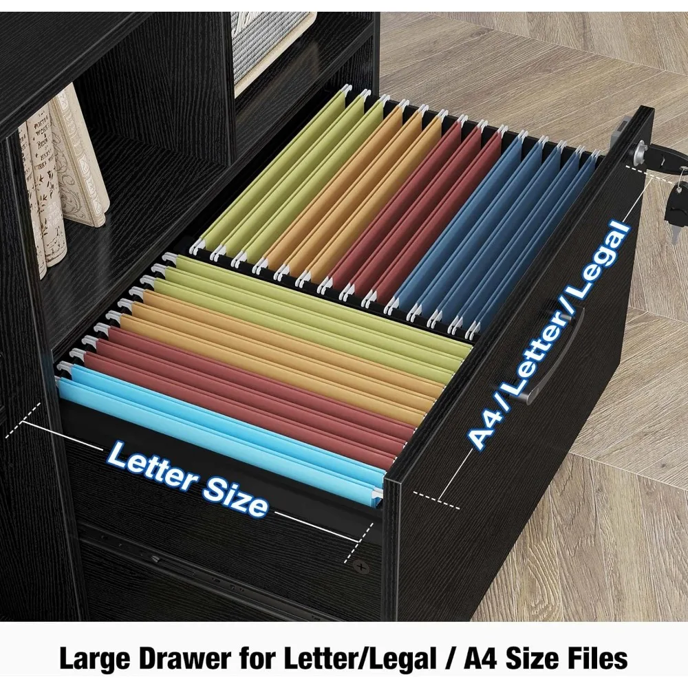File Cabinet, with Charging Station, Mobile Lateral Filing Cabinets with Locking Drawer, with Open Storage Shelf, File Cabinet