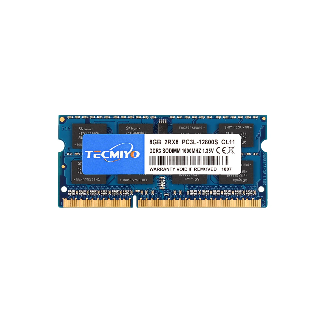 Tecmiyo 8GB DDR3L 1600MHz Laptop RAM PC3L-12800S SODIMM 240pin 2RX8 1.35V Low Voltage Memory for Notebook