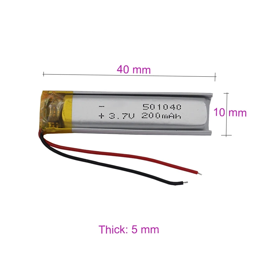 10pcs Wholesale 3.7V 200mAh Rechargeable Li-Battery 501040 For Music Player GPS Recording Pen Camera Bluetooth Speaker