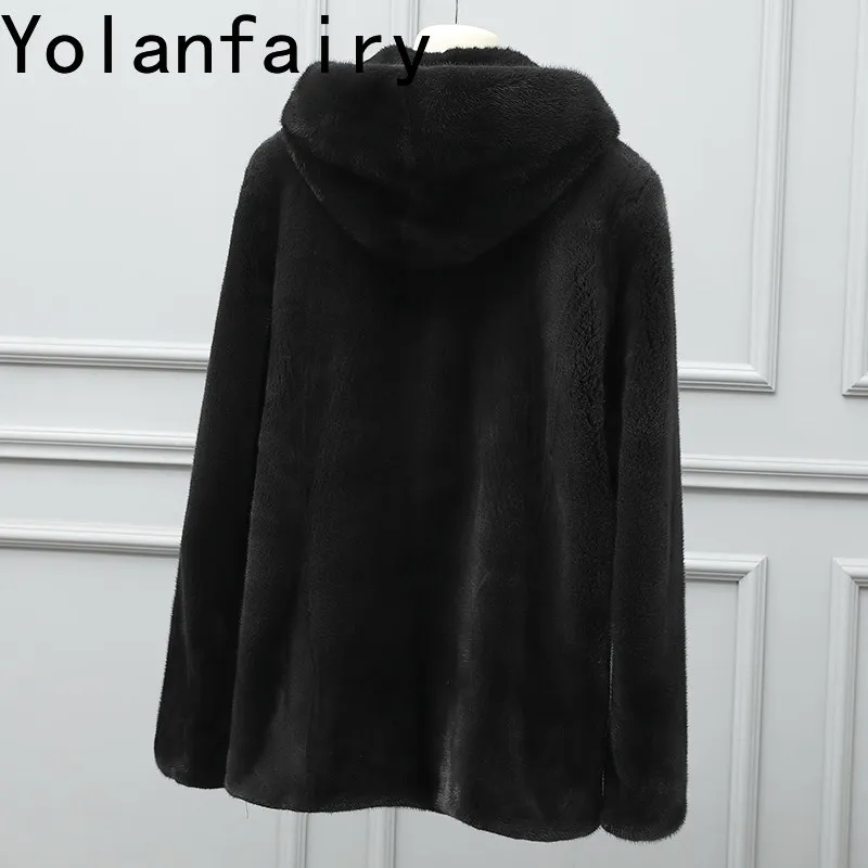 YOLANFAIRY Natural Fur Coat Man Hooded Winter Genuine Whole Mink Fur Jacket for Men Casual Real Black Fur Coats Chaqueta Hombre