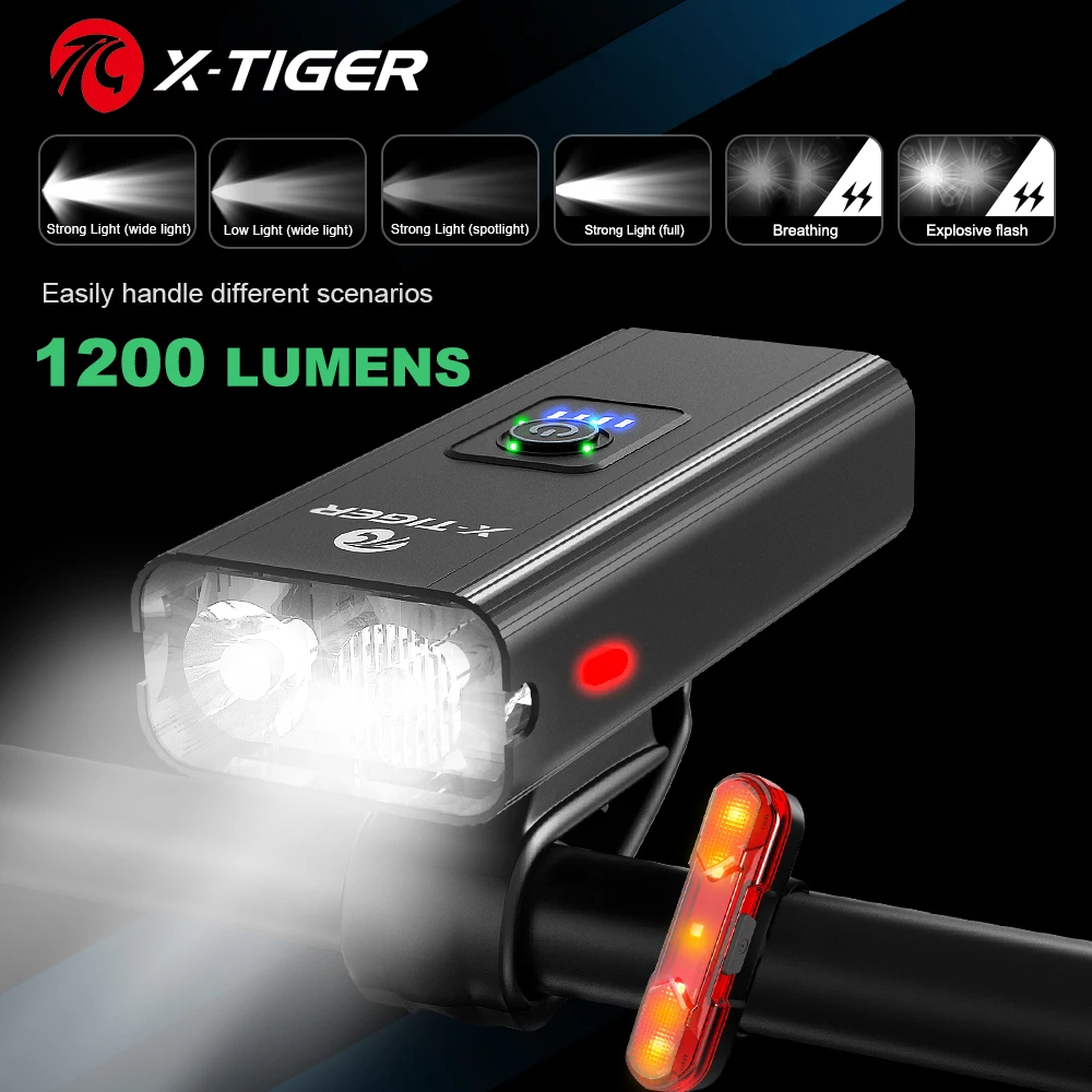 X-TIGER Bicycle Light Set Rainproof Headlight + Tail light USB Charging LED Cycling Lights Front Lamp Ultralight Bike Flashlight