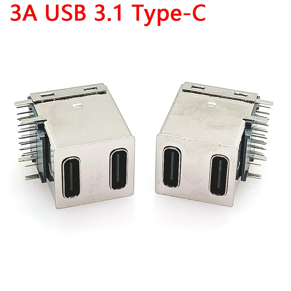 

1pc 3A USB3.1 Type-C Double layer waterproof Female 90 Degree Bent foot Crimping DIP Welding Wire Interface Connector Socket DIY