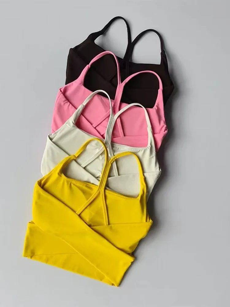 Gilet de Yoga une pièce pour femmes, résistant aux chocs, respirant, beauté du dos, bretelles avec coussinet de poitrine, sous-vêtements de sport, Fitness