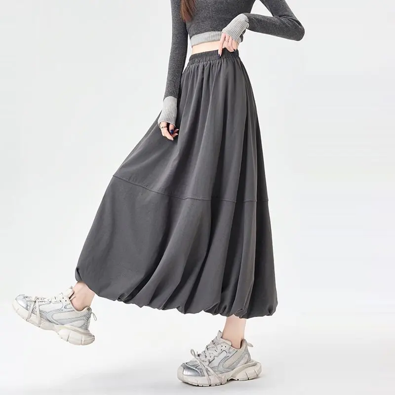 

Gothic Puffy Skirt Japan Streetwear Fashion Spring Autumn Midi Long Bubble Skirt Elastic Waist A-Line Maxi Peony Skirt For Women