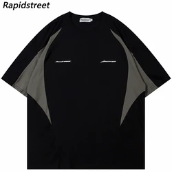 Tshirt Streetwear Unisex Retro Preppy Style Patchwork T-Shirt Short Sleeve Casual Men HipHop Loose T Shirt Cotton Tops Tee