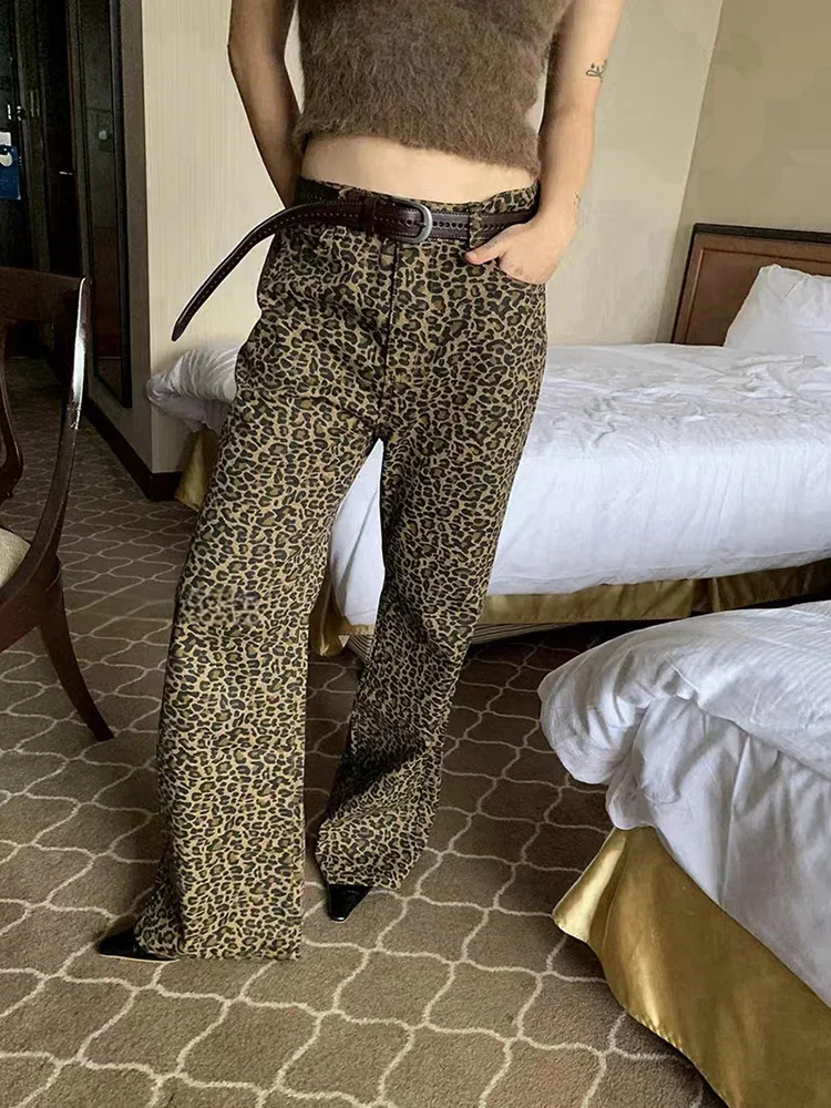 Y2K Spring New Leopard Pattern Loose Women Jeans Fashion Street Slim Chicly Woman Jeans Casual Retro High Waist Pants Female