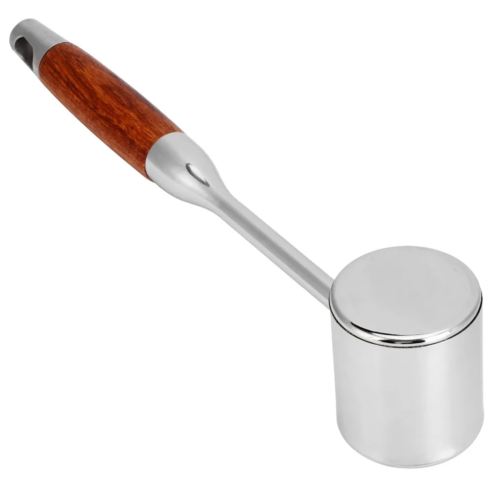 304 Stainless Steel Meat Tenderizer Tool Wood Handle Dual Sided Meat Pounder Tenderizer Hanging Loop Silver Brown Meat Hammer
