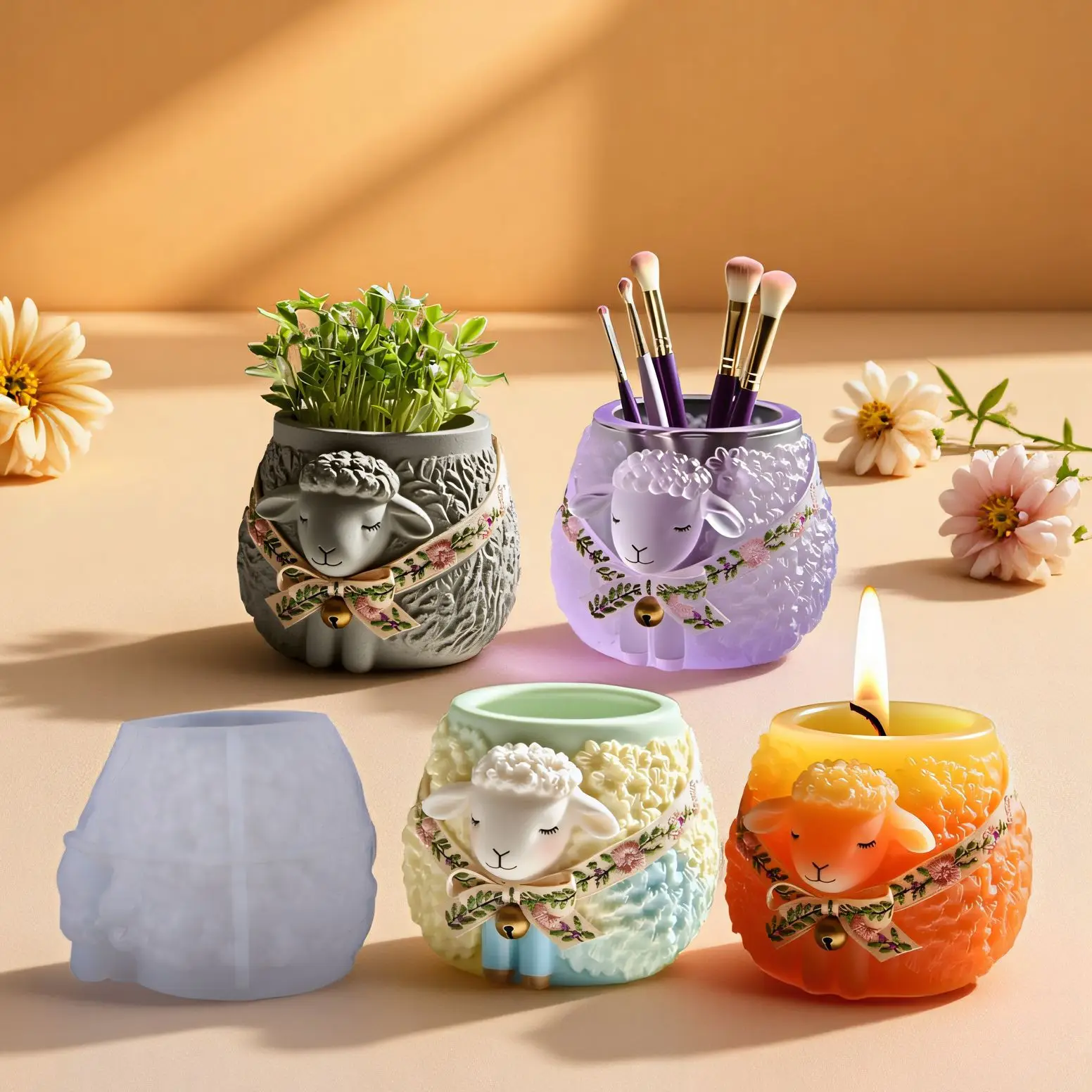 Pot de fleur succulente en Silicone, moule de Pot de fleur en ciment de mouton, boîte de rangement en gypse, tasse de bougie, décoration de la maison