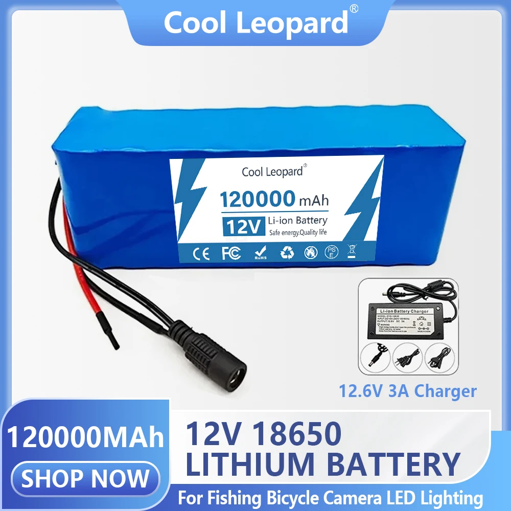 

12V 120Ah Battery Pack 3S10P 18650 Lithium Ion Rechargeable Battery for Camera Electric Toy LED Lighting Batteries with Charger