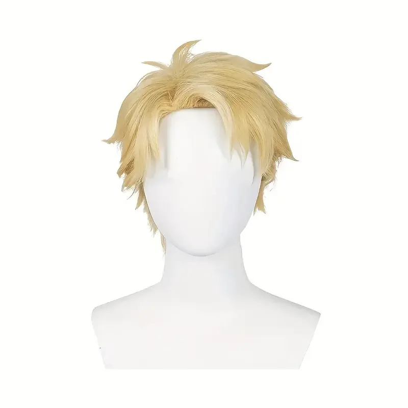 Men Synthetic Short Straight Blonde Wig With Side Part Bangs for Men Anime Cosplay Party Daily Cosplay Anime Fake Hair