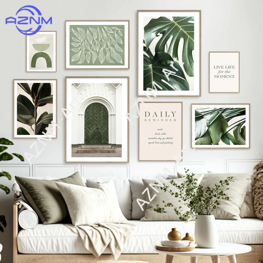 Grüne Monstera-Blätter, botanische Türaposter und Drucke, Boho-Grafikformen, Wandkunst, Leinwandgemälde, Dekorbilder für das Wohnzimmer