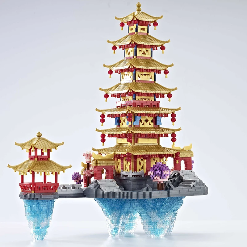 YZ 086 World Architecture Penglai Pavilion Tower Cloud Palace Island Mini Diamond Blocks Bricks Building Toy For Children No Box