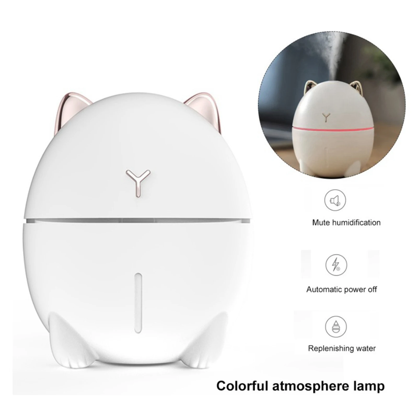 Cool Mist Humidifier 250ml Portable Mini USB Air Humidifier Night Light for Bedroom Home