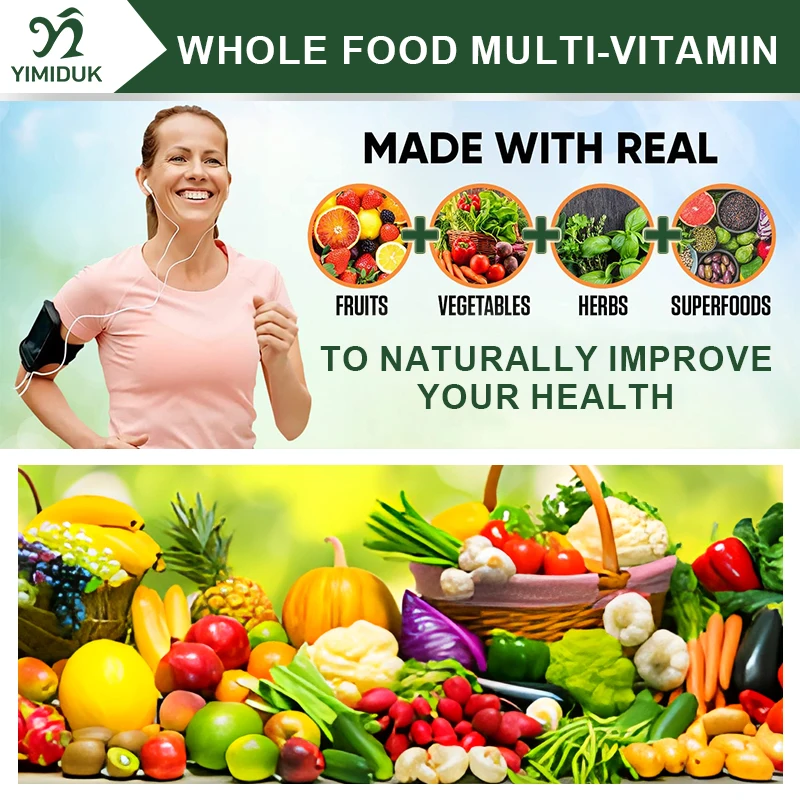 Whole Food Multivitamin Minerals Capsules Zinc & Vitamin D3 & K2 Improve Immunity Healthy