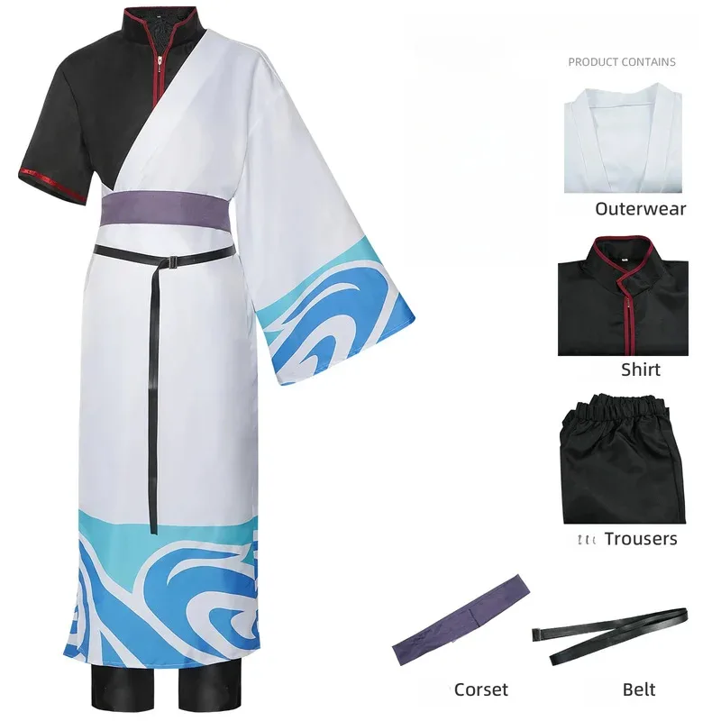 

Sakata Gintoki Costume Anime Gintama Cosplay Clothing Wig Kimono Top Pants Cos Convention Halloween Christmas Giftx;8's,6;