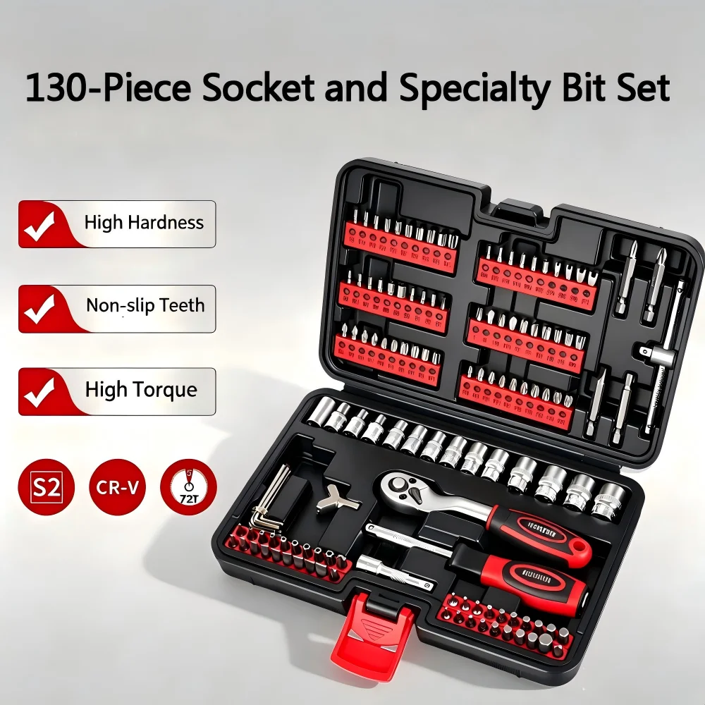 1 set   S2 Alloy Steel Socket & Specialty Bit Set with 72-Tooth Ratchet Wrench for Auto/Home Repair, Anti-Rust    GJ2119ED